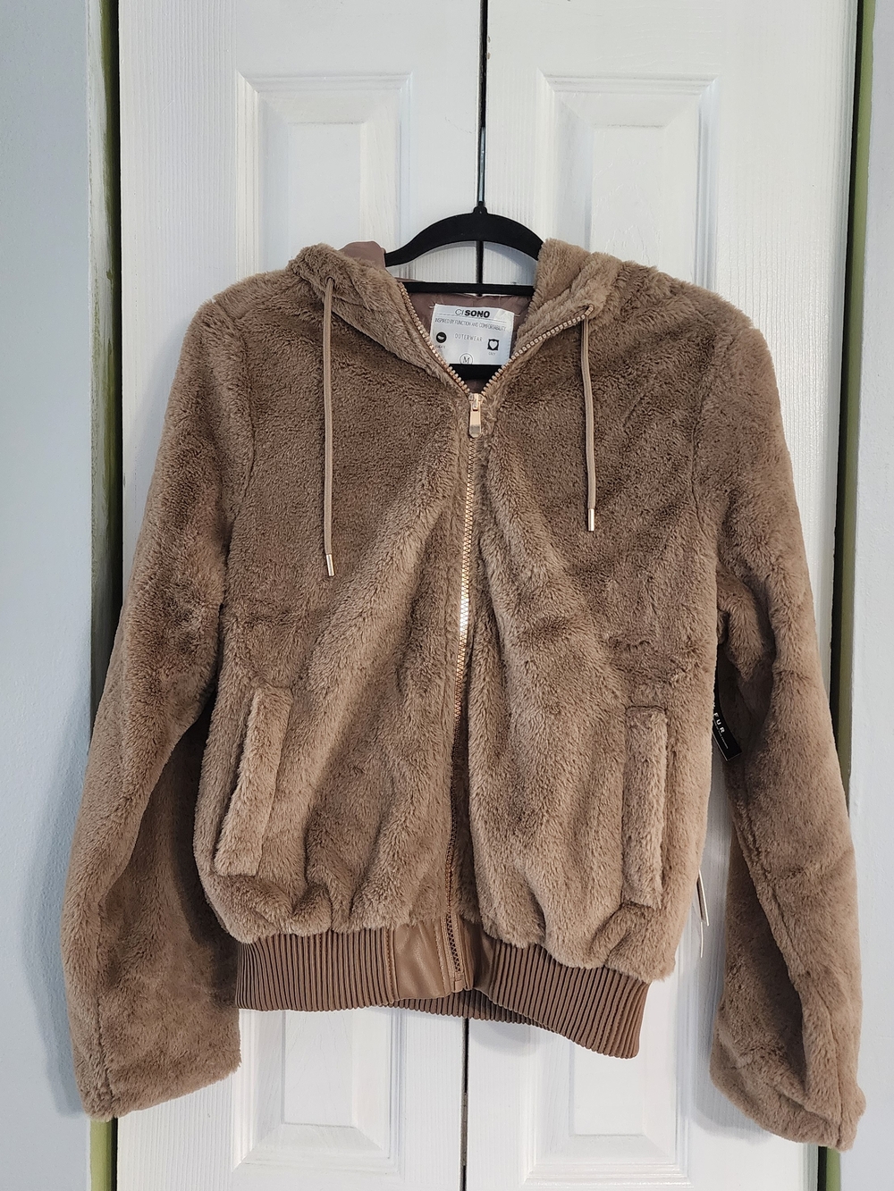 NWT Ci Sono Faux Fur Hooded Bomber Jacket - Brown - Size M